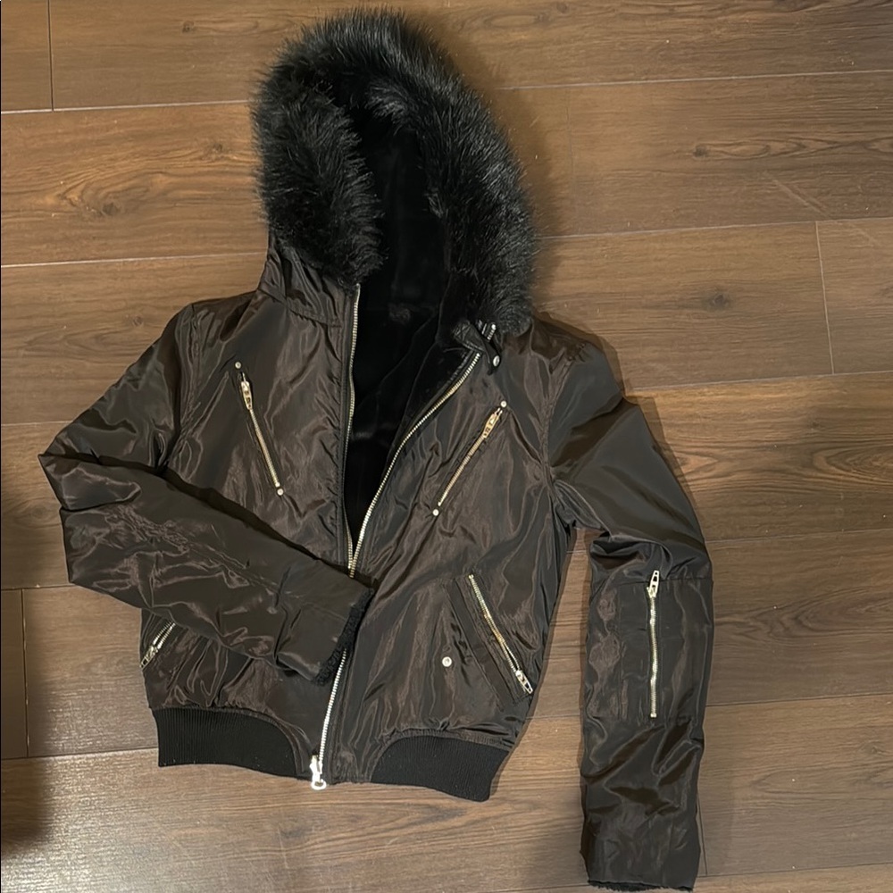 Black reversible faux fur puffer Jacket
